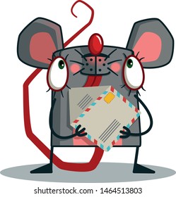 Vector illustration of cute rat with envelope