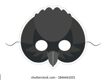 Vector illustration of cute Raven or black Crow mask. Animal paper face mask for children.