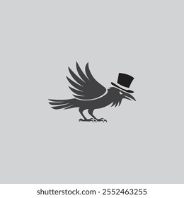 Vector illustration of cute raven logo and icon design
