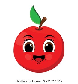 Vector illustration of a cute red apple with a funny face on a white background.