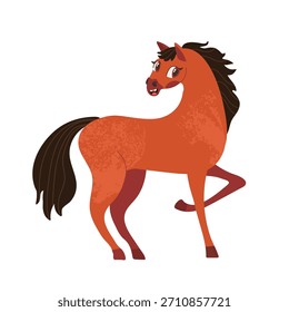 Ilustração vetorial de um cavalo castanho vermelho bonito com uma juba escura e cauda em um fundo branco