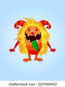 Vector illustration with cute red cartoon Monster