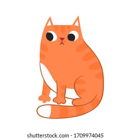 Vector illustration of illustration of cute red cat in various poses isoleted on white. Flat style childish design for greeting card, poster, web site, banner, sticker