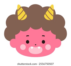 Vector illustration of a cute red demon face. Setsubun, horns