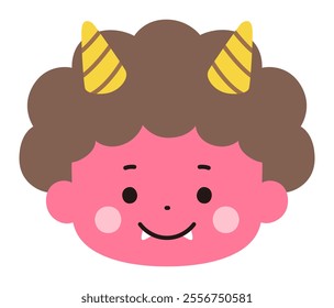 Vector illustration of a cute red demon face. Setsubun, horns