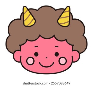 Vector illustration of a cute red demon face. Setsubun, horns