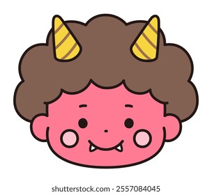 Vector illustration of a cute red demon face. Setsubun, horns