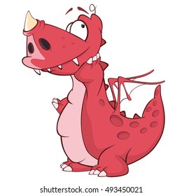 Vector Illustration of a Cute Red Dragon. Cartoon Character