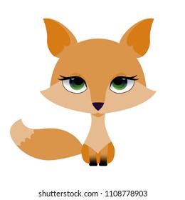 Vector Illustration Of Cute Red Fox With Big Eyes