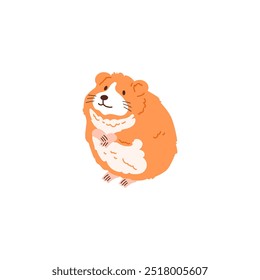 Ilustração vetorial de um hamster vermelho bonito de pé em suas patas traseiras em um fundo isolado. Personagem adorável, perfeito para temas infantis e adesivos. Estilo plano.