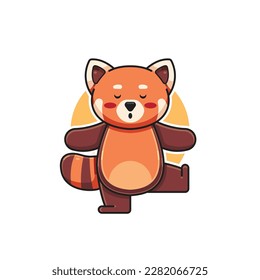 vector illustration of a cute red panda character doing a yoga move, red panda mascot animal logo, cartoon animal