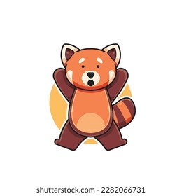vector illustration of a cute red panda character having a surprised expression and jumping, red panda mascot animal logo, cartoon animal