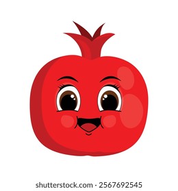 Vector illustration of a cute red pomegranate with a funny face on a white background.