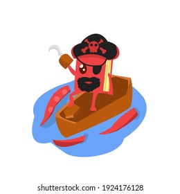 Vector illustration of Cute Red story book with pirates costume in the sea with octopus tentacles. for kids, world book day, book content. Flat cartoon Flat color flat design