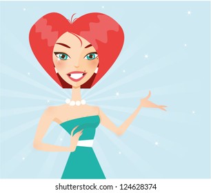 vector illustration of cute redhead woman presentation