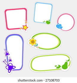 Vector illustration of cute retro frames on stickers style with funny floral elements