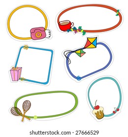 Vector illustration of cute retro frames on stickers style with funny elements of lifestyle