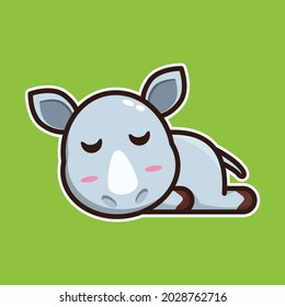 vector illustration of cute rhino was sleeping