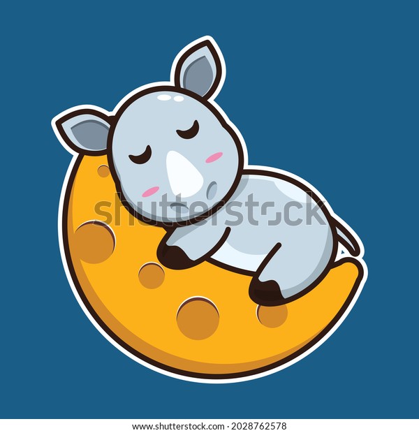 vector\
illustration of cute rhino \
sleeping on the\
moon