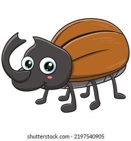 Vector Illustration Of Cute  Rhinoceros Beetle Cartoon