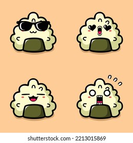 vector illustration of cute rice ball emoji