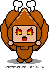 vector illustration of cute roast chicken mascot costume cartoon character with angry expression
