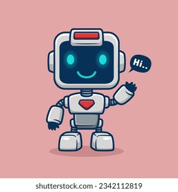 Vector illustration of cute robot cartoon waving hand