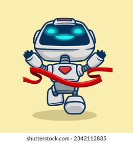 Vector illustration of cute robot cartoon winning running race
