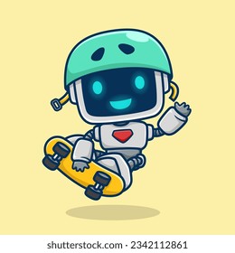 Vector illustration of cute robot cartoon skateboarding