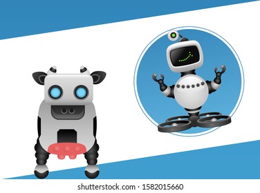 vector illustration of cute robot character with farm technology