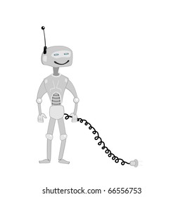 Vector illustration of cute robot with electric plug