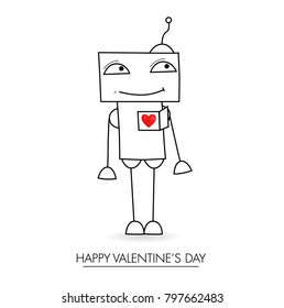 Vector illustration of a cute robot with a heart in his chest