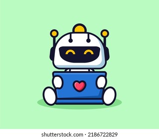 Vector illustration of cute robot holding laptop for technology icon