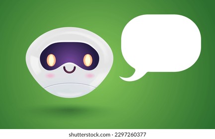 Vector illustration of a cute robot with a speech bubble. Vector icon for chatbot with message in realistic style.