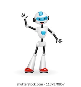 Vector illustration of cute robot waving hello isolated on white background 