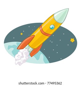 Vector illustration, cute rocket, cartoon concept.