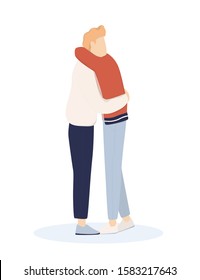 Vector illustration of cute romantic couple. Same sex couple and lgbtq character holding spending time together. Happy gay couple, idea of homosexual and bisexual relationship