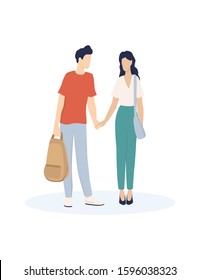 Vector illustration of cute romantic couple. Woman and man in love. Happy young couple spend time together