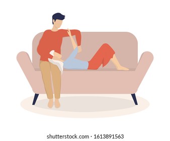 Vector illustration of cute romantic couple. Woman and man in love. Happy young couple spend time together
