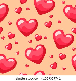 Vector illustration of cute romantic seamless hearts pattern on light backdrop. Valentines day or anniversary design concept