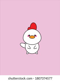 Vector illustration of cute rooster in white design