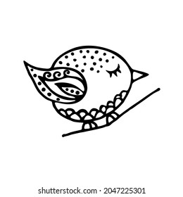 Vector illustration of a cute round bird. Doodle sketch. Design for print, banner, greeting card, logo, stickers, icons. Vector illustration of a bird on a white background.