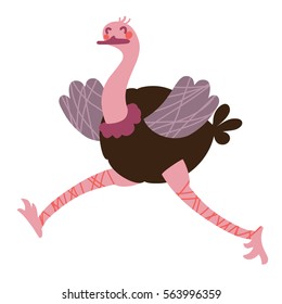 A vector illustration of cute running ostrich. Cartoon character.