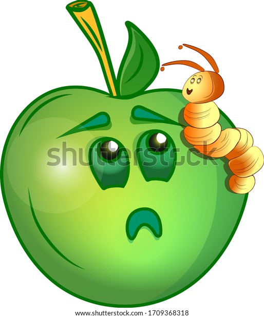 Vector Illustration Cute Sad Green Apple Stock Vector (Royalty Free ...