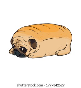 Ilustración de vectores lindo perro de pug triste