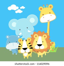 vector illustration of cute safari baby animals