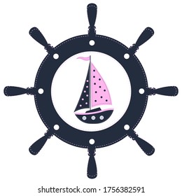 ilustración vectorial con diseño de barco de vela lindo para niños. Se puede usar para ropa de niño. Uso para impresión, diseño de superficie, desgaste de moda. Para el diseño del álbum, scrapbook, tarjeta e invitación