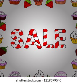 Vector illustration. Cute sale banner. Picture in white, red and black colors. Seamless. Lettering.