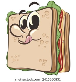 ilustración vectorial de la mascota del personaje de un sándwich lindo, trabajo hecho a mano