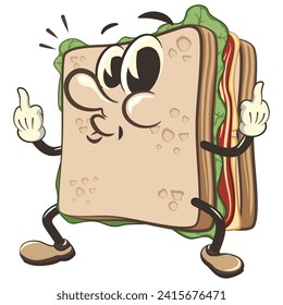 vector illustration of cute sandwich character mascot raising two middle fingers, work of handmade